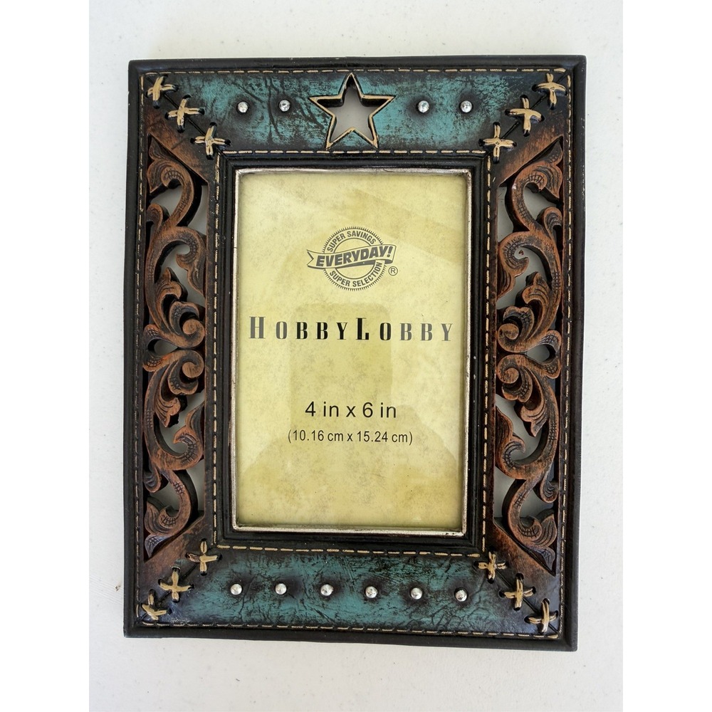 Rustic Teal And Brown Picture Frame READ NOTE
